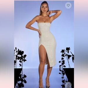 Oh Polly Embellished Bandeau Cowl Neck MIDI Beaded Dress